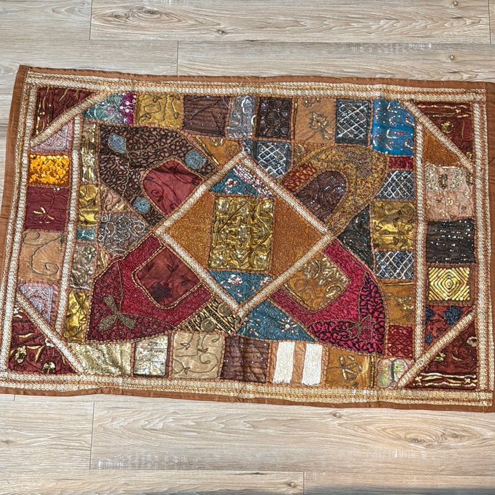 Colorful Hand Beaded Egyptian Patchwork Tapestry. 90cm x 150cm